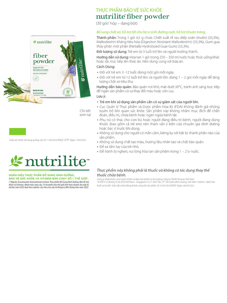 THC PHM Bo V SC Khe Nutrilite Fiber Powder | PDF