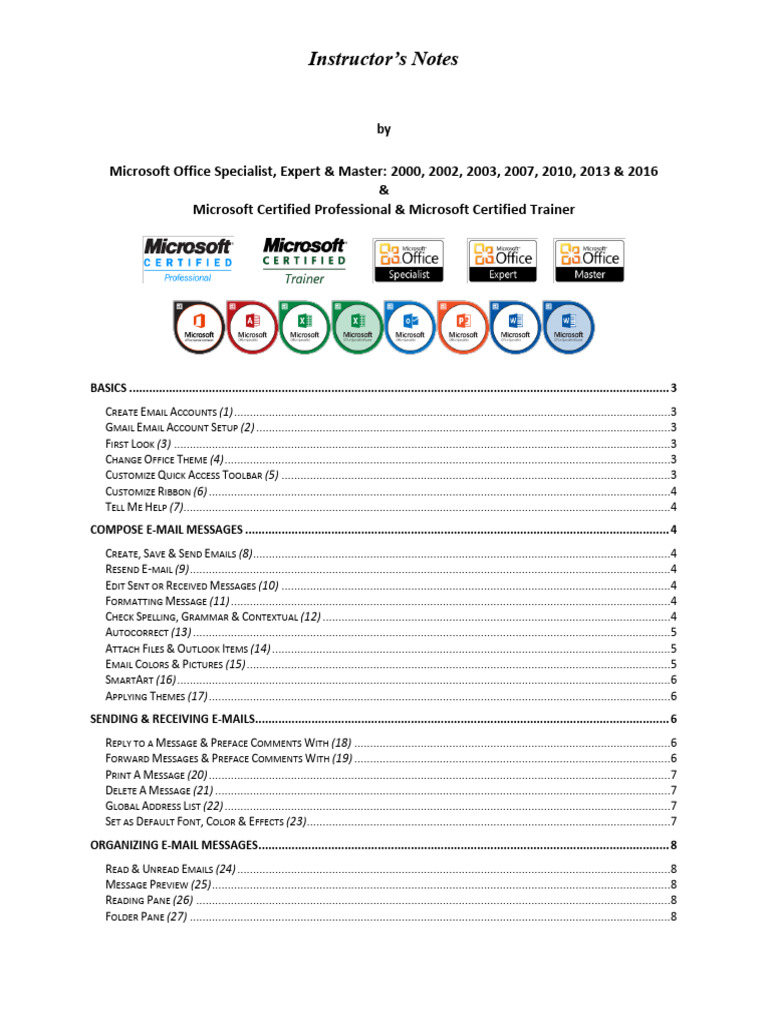 Instructors Notes Outlook 2016 Level 1 | PDF