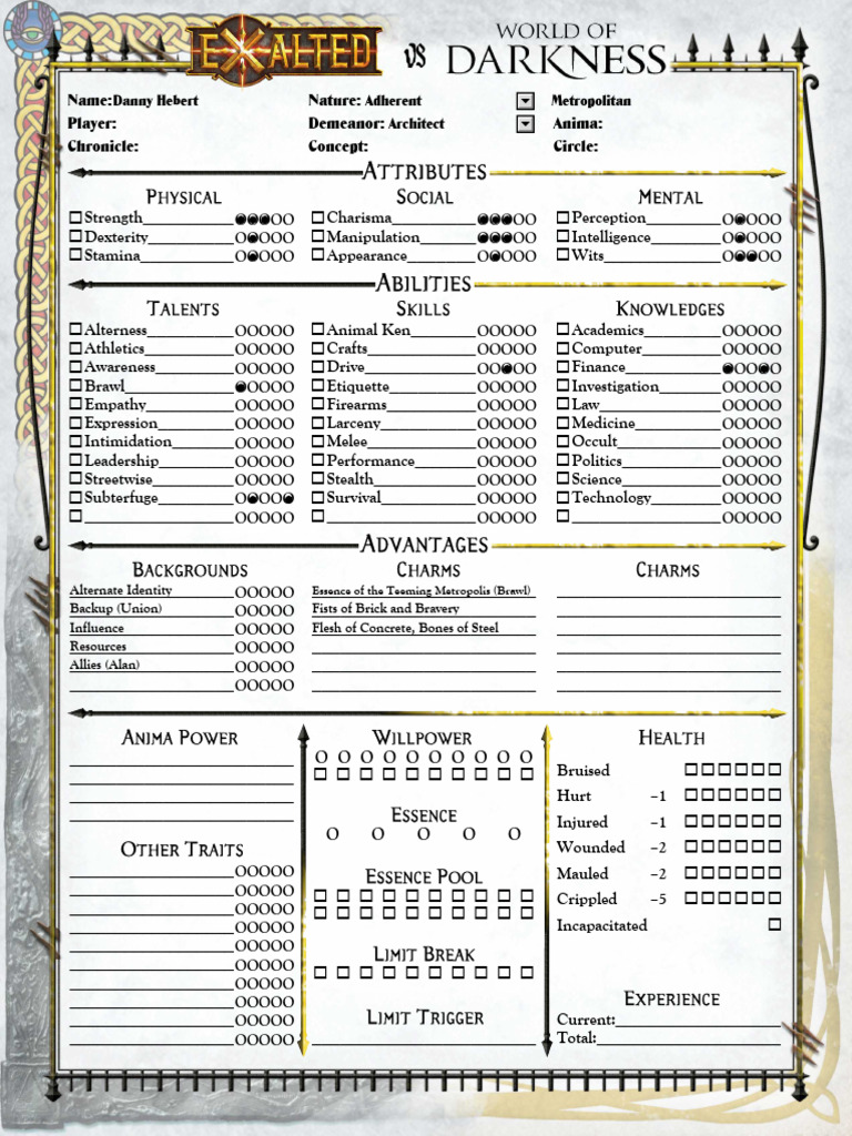 Character Sheet Metropolitan - Danny Hebert | PDF