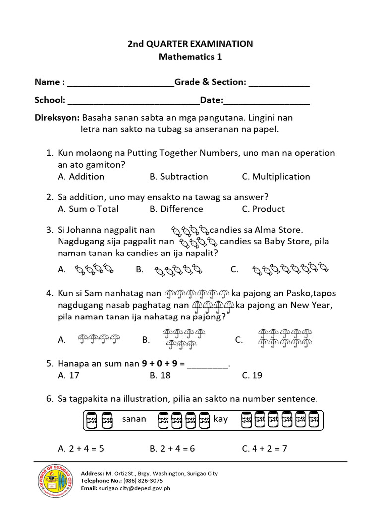 Q2 - Math 1 - SY 23 24 | PDF