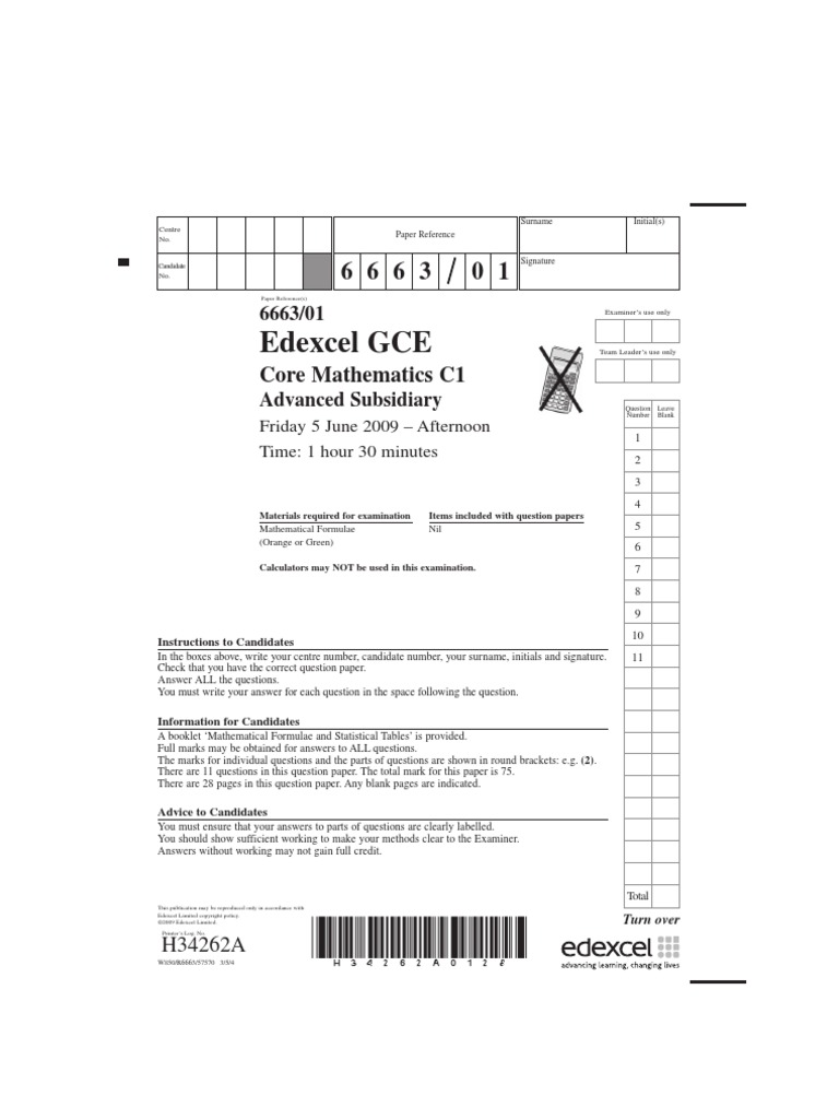 c1 QP June 2009 | PDF | Test (Assessment) | Mathematical Analysis
