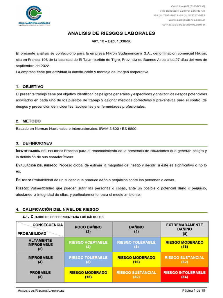 Análisis de Riesgos Laborales en Nikron | PDF | Riesgo | Factores ...