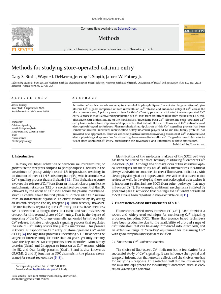 Methods For Studying Store-Operated Calcium Entry | PDF