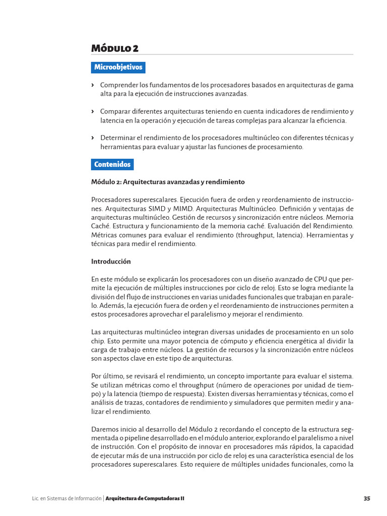Módulo 2: Arquitecturas Avanzadas y Rendimiento | PDF | Unidad Central ...