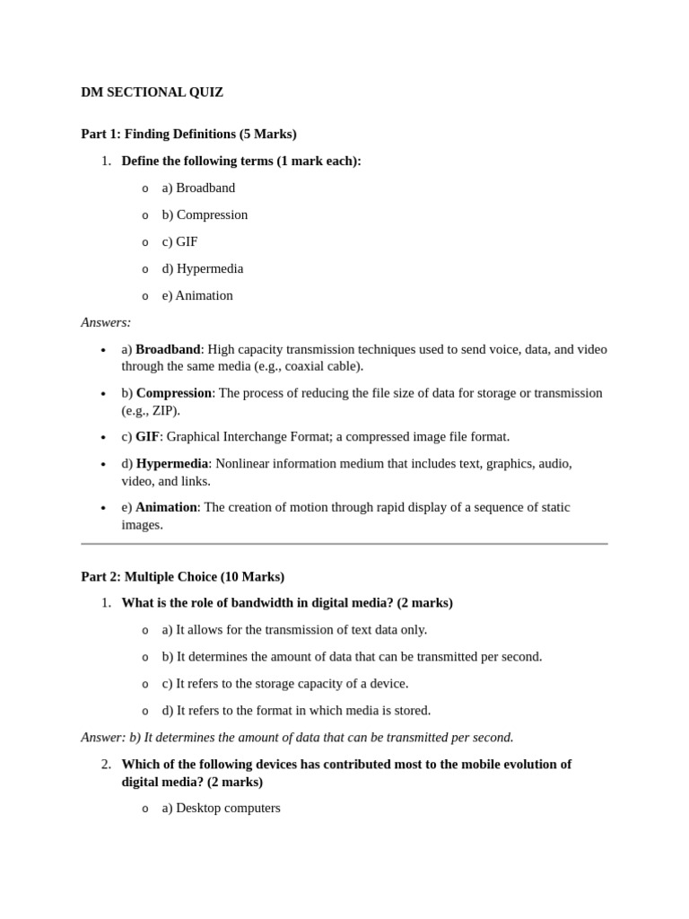 DM SECTIONAL QUIZ PDF