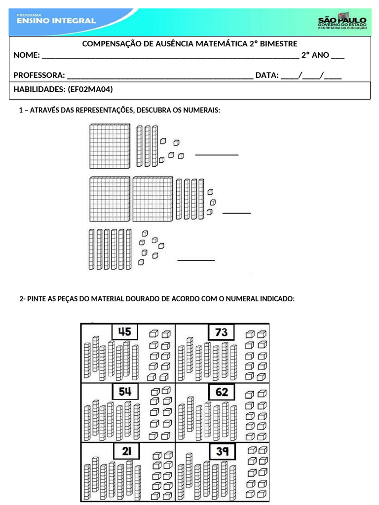 PROVA DE MATEMATICA 1 BIMESTRE 2 ANO | PDF