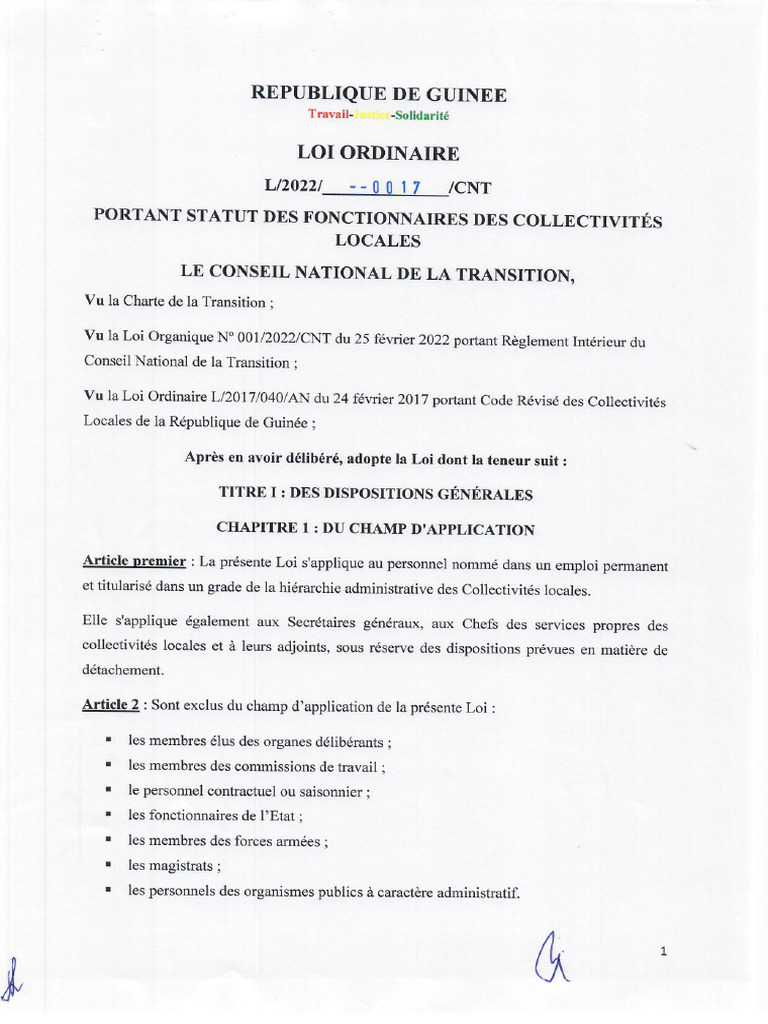 Loi L 0017 Fonc. Col Locale MATD | PDF
