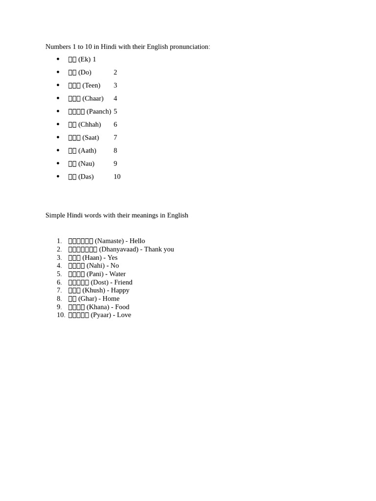 HINDI COUNT TO 10 intelligence overview
