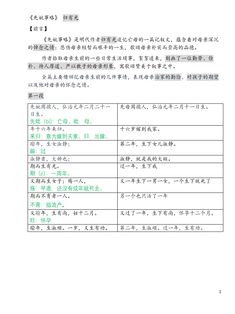 先妣事略 翻译 | PDF