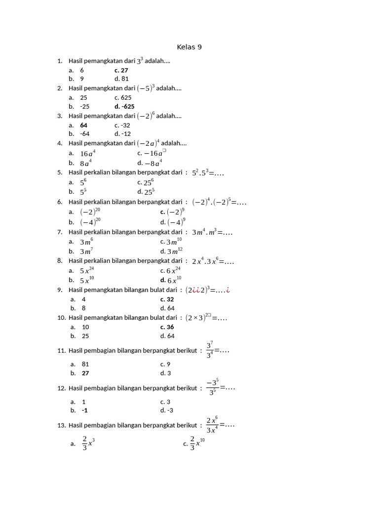 Kelas 9 - KUNCI | PDF