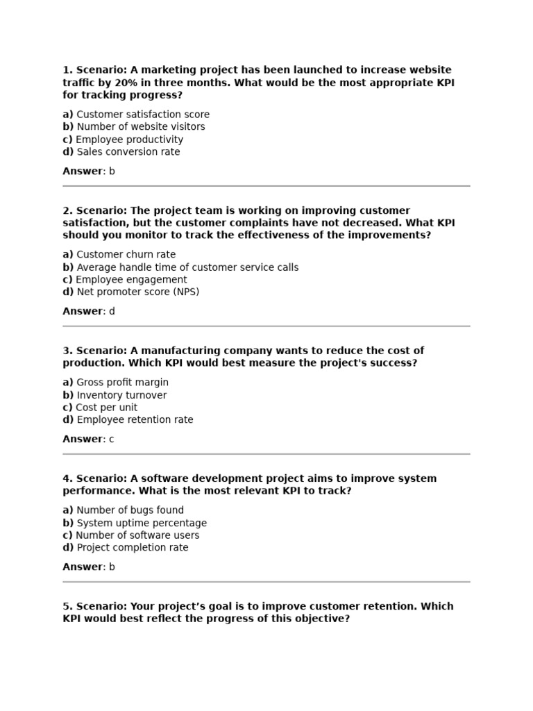 Key performance indicator scenario based test 1 pdf