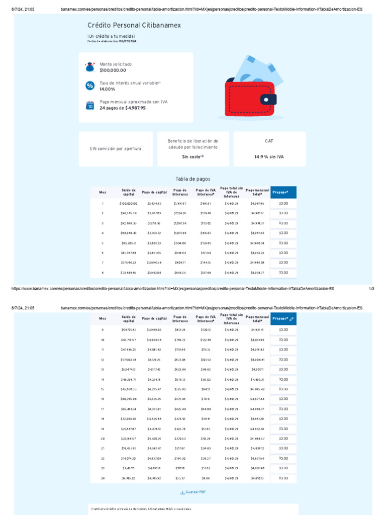 Tabla Amortizacion Credito Personal | PDF