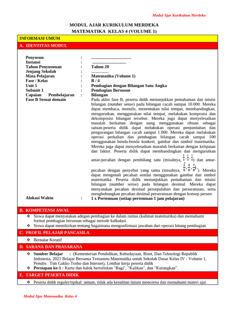 Modul Ajar MTK Unit 5 | PDF