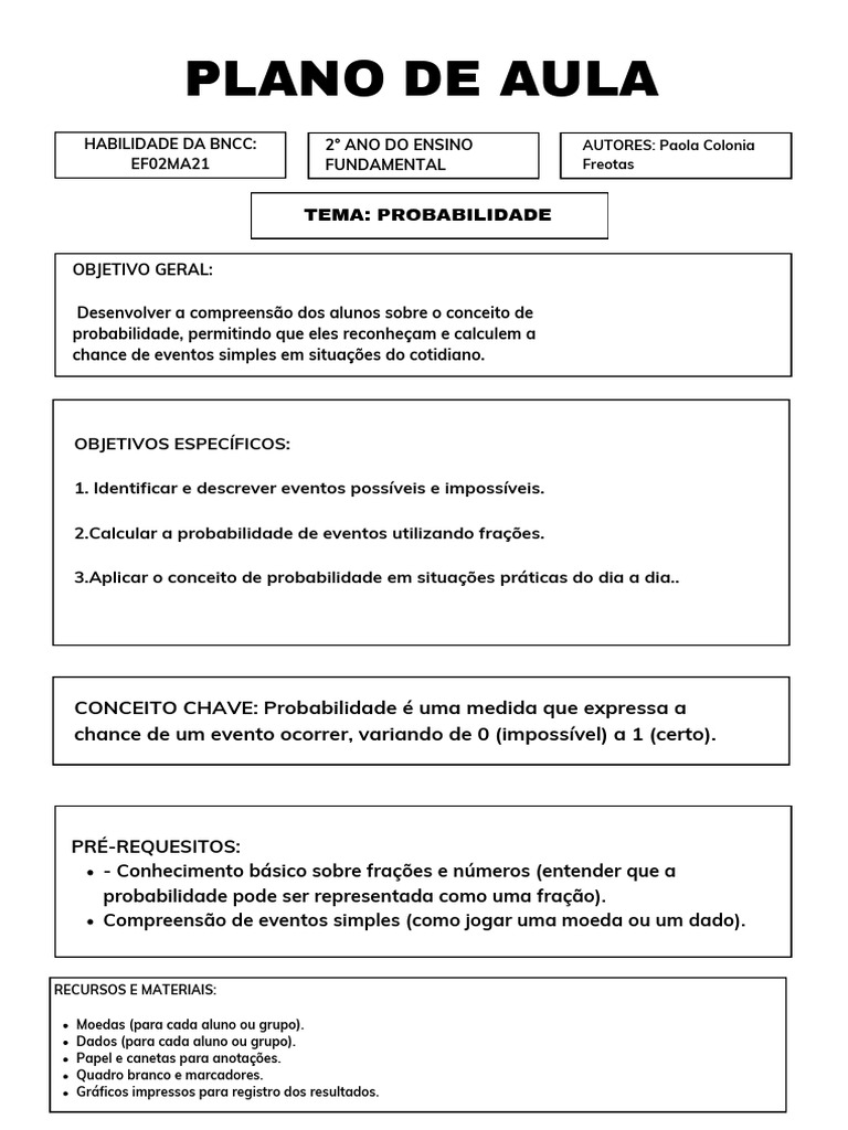Em Branco Formato para Impressão Simples Plano de Aula | PDF