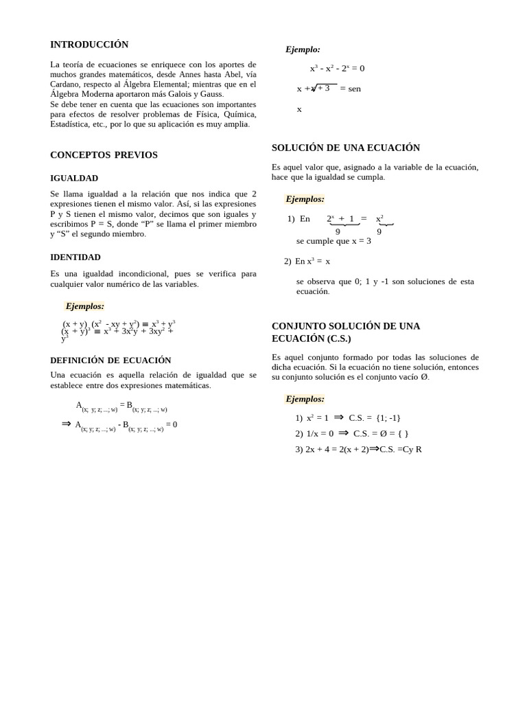 Teoria de Ecuaciones para Cuarto Grado de Secundaria | PDF