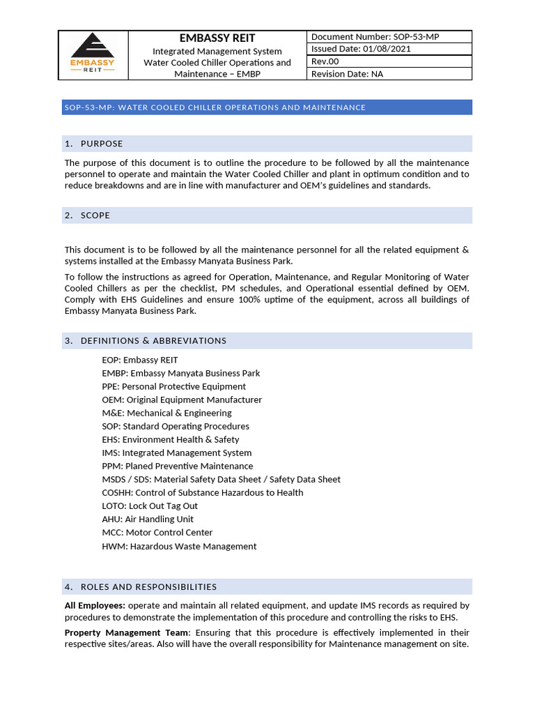 Water Cooled Chiller - Procedure | PDF
