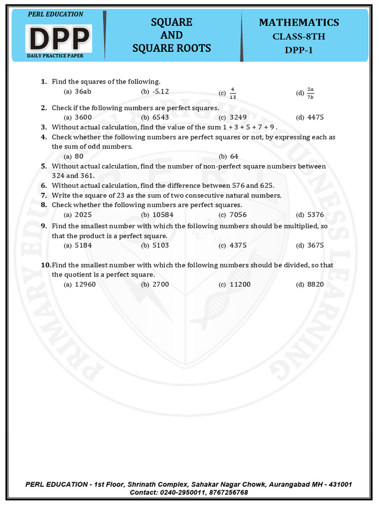 Squares and Square Roots | PDF