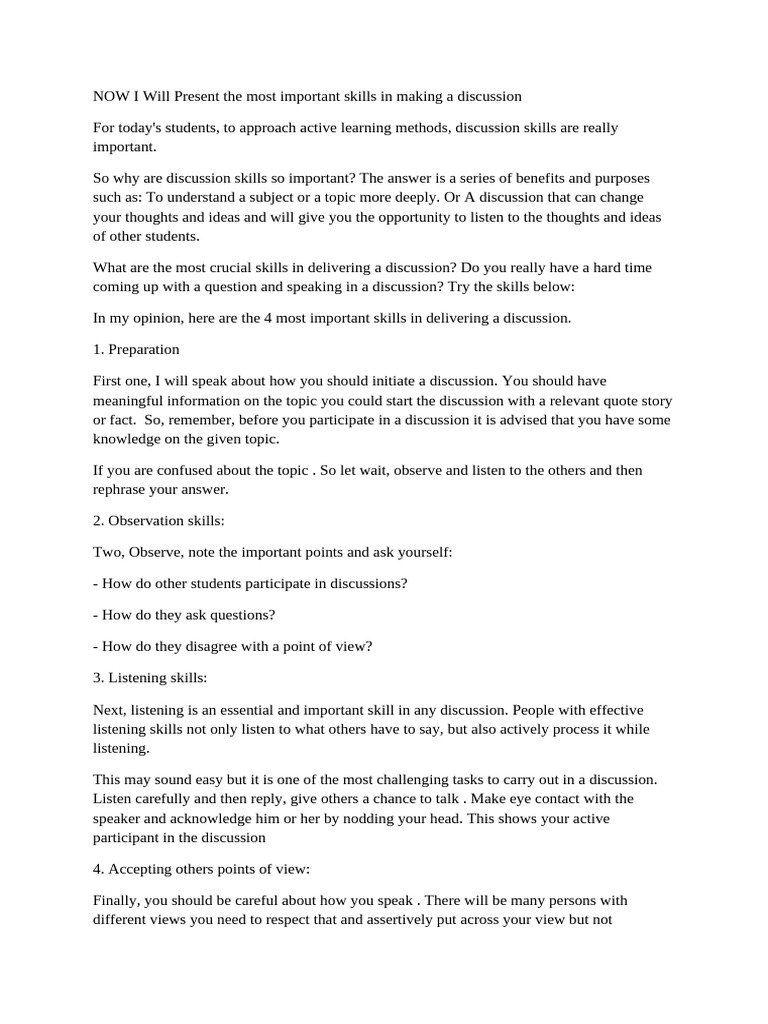 Present the most important skills in making a discussion pdf