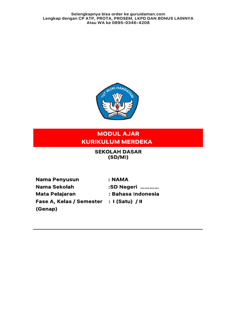Modul Ajar Bahasa Indonesia SD Kelas 1 | PDF