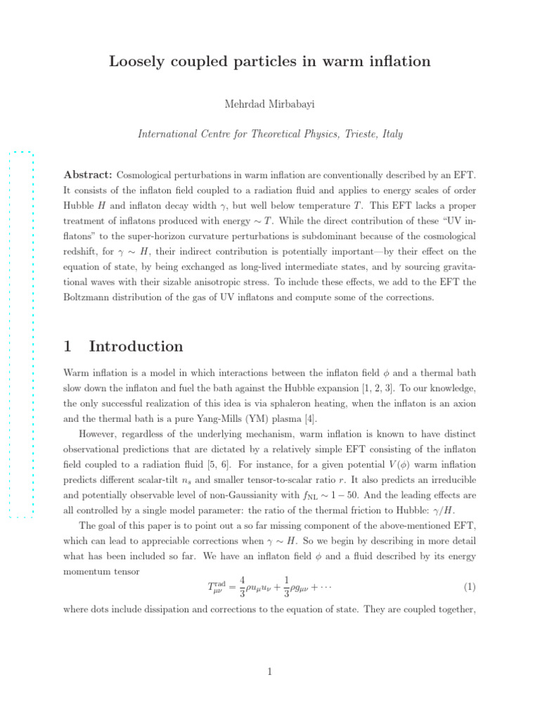 Loosely Coupled Particles in Warm Inflation: International Centre For ...