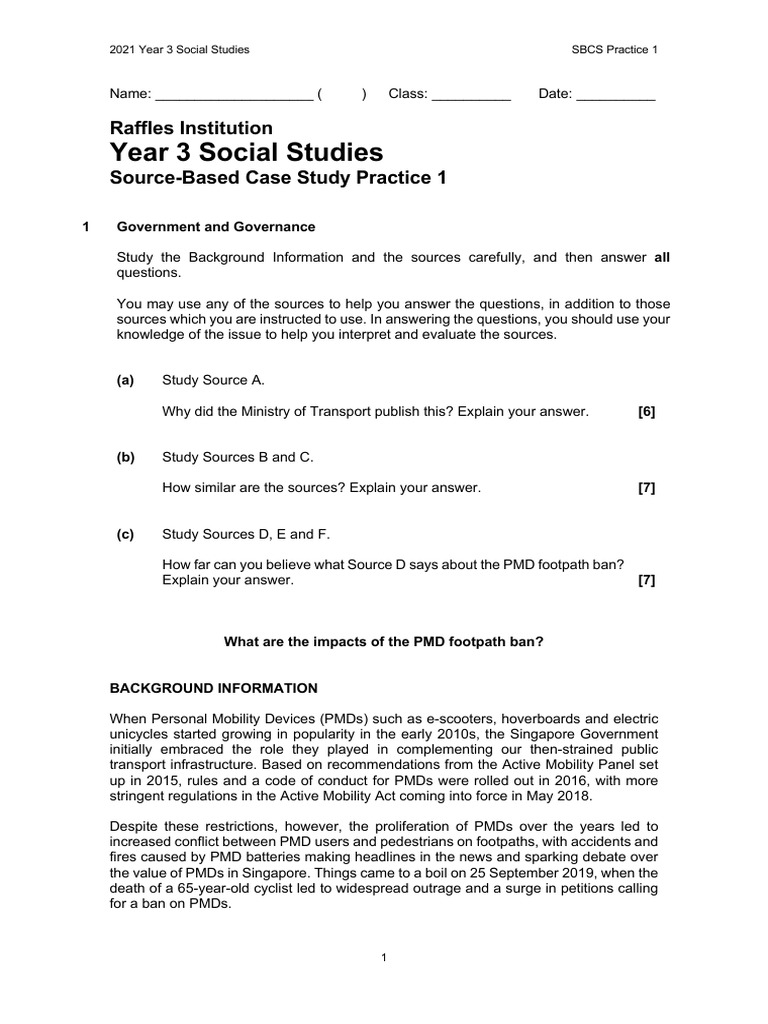 2021 Y3 SS SBCS Practice 1 | PDF