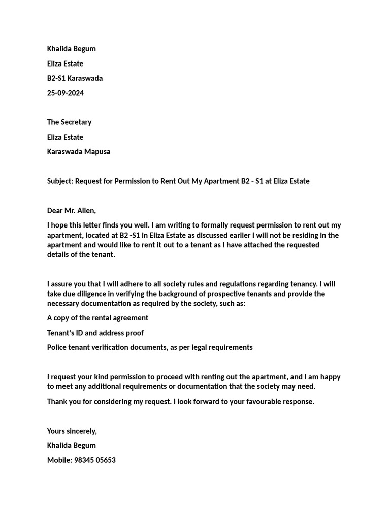 Rent Request Letter | PDF