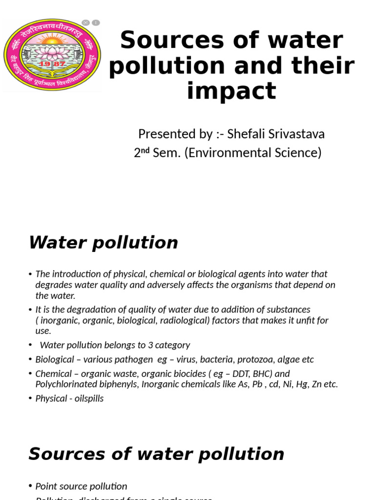 Sources of Water Pollution and Their Impact: Presented By:-Shefali ...
