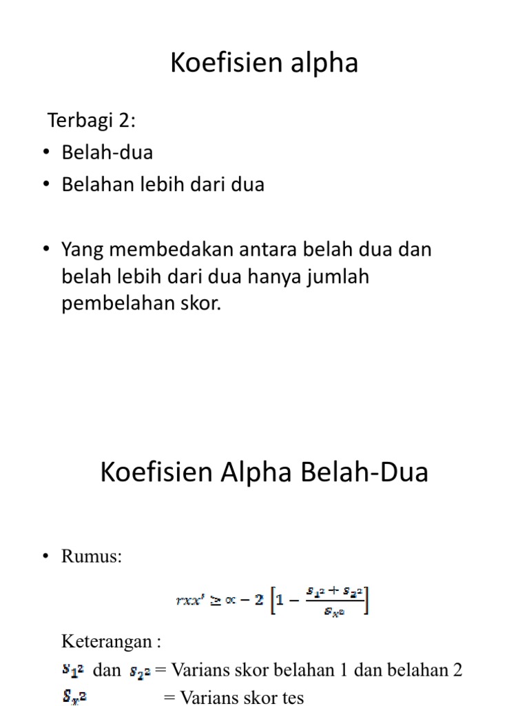 Rumus Koefisien Alpha Cronbach | PDF | Metode & Bahan Ajar
