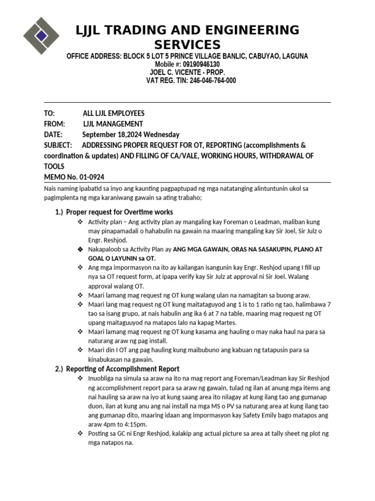OT Request and Reporting Guidelines | PDF
