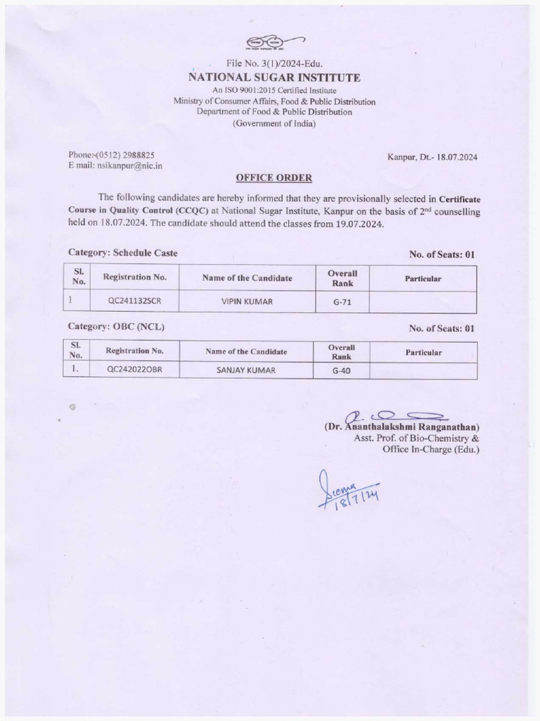 O Order CCQC-2024 Basis Second Counselling-180724 1872024 | PDF
