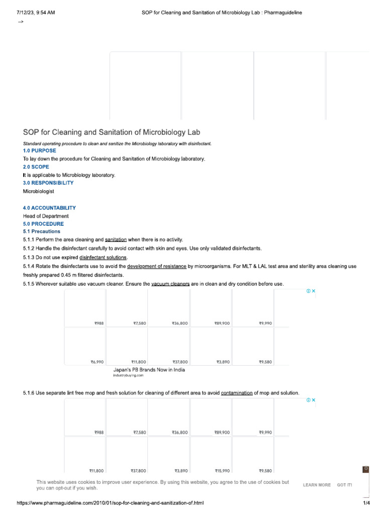 CLEANING,SANITIZATION AND DISPOSAL OF WASTE IN MICROBIOLOGY LAB PDF