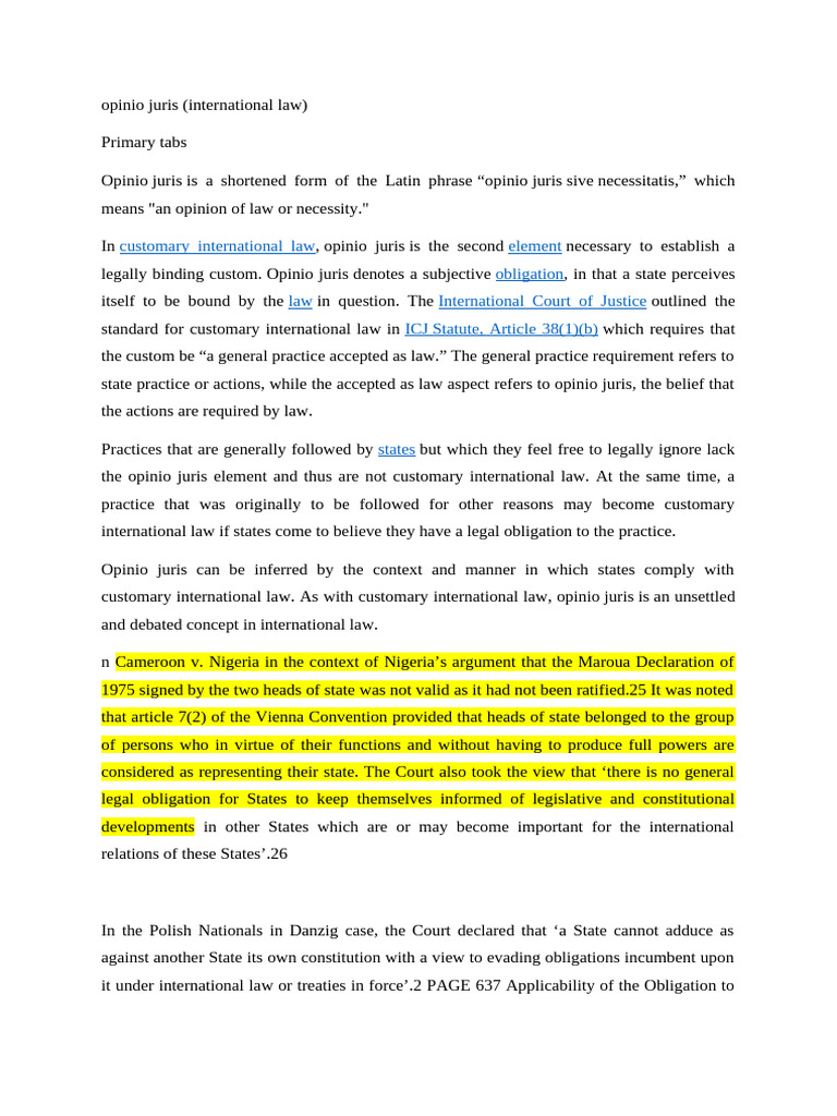 International Law Important Notes and Case Laws | PDF