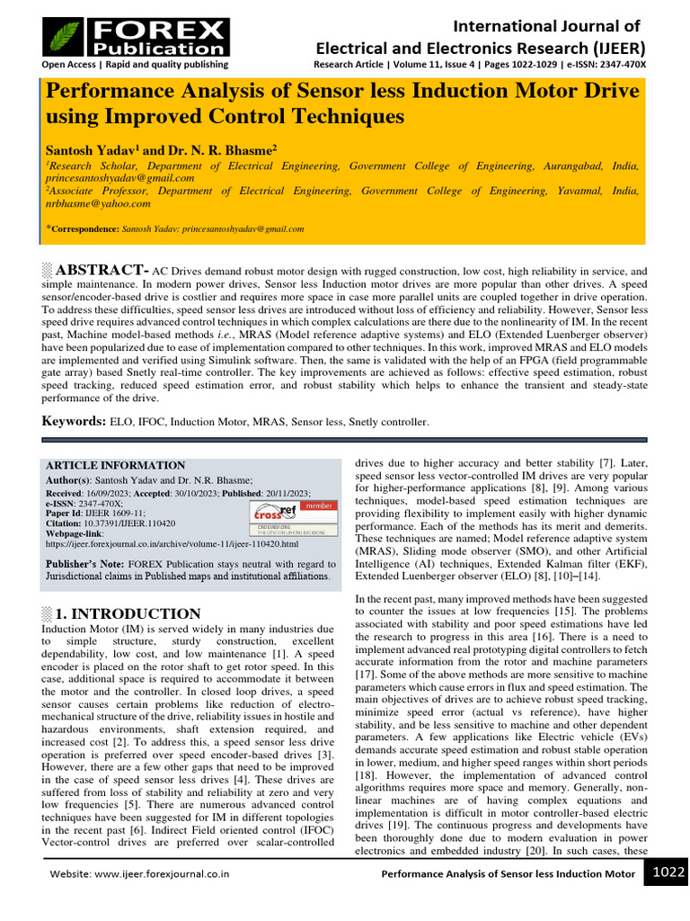 Performance Analysis of Sensor Less Indu | PDF