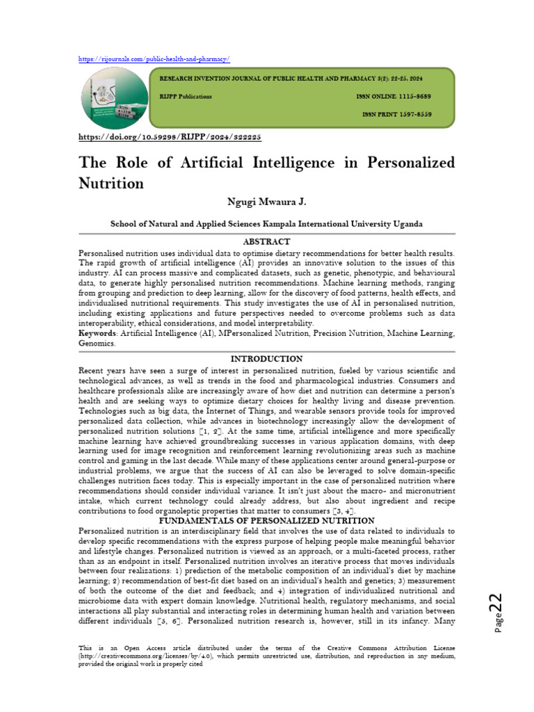The Role of Artificial Intelligence in Personalized Nutrition (WWW ...