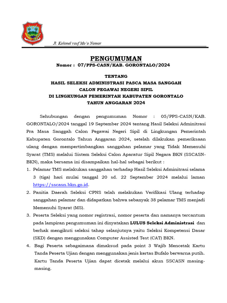 Pengumuman Cpns Kemenag Gorontalo