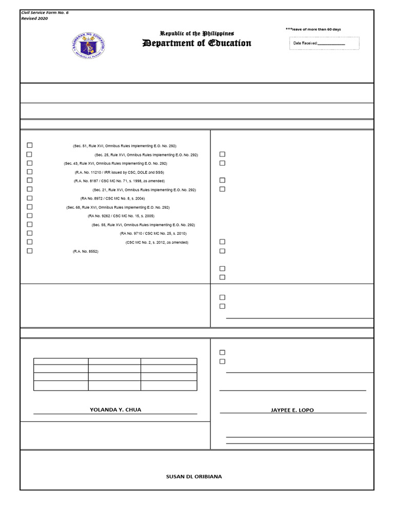 2021 Leave Form 6 For Teaching and Non-Teaching Personnel - School ...