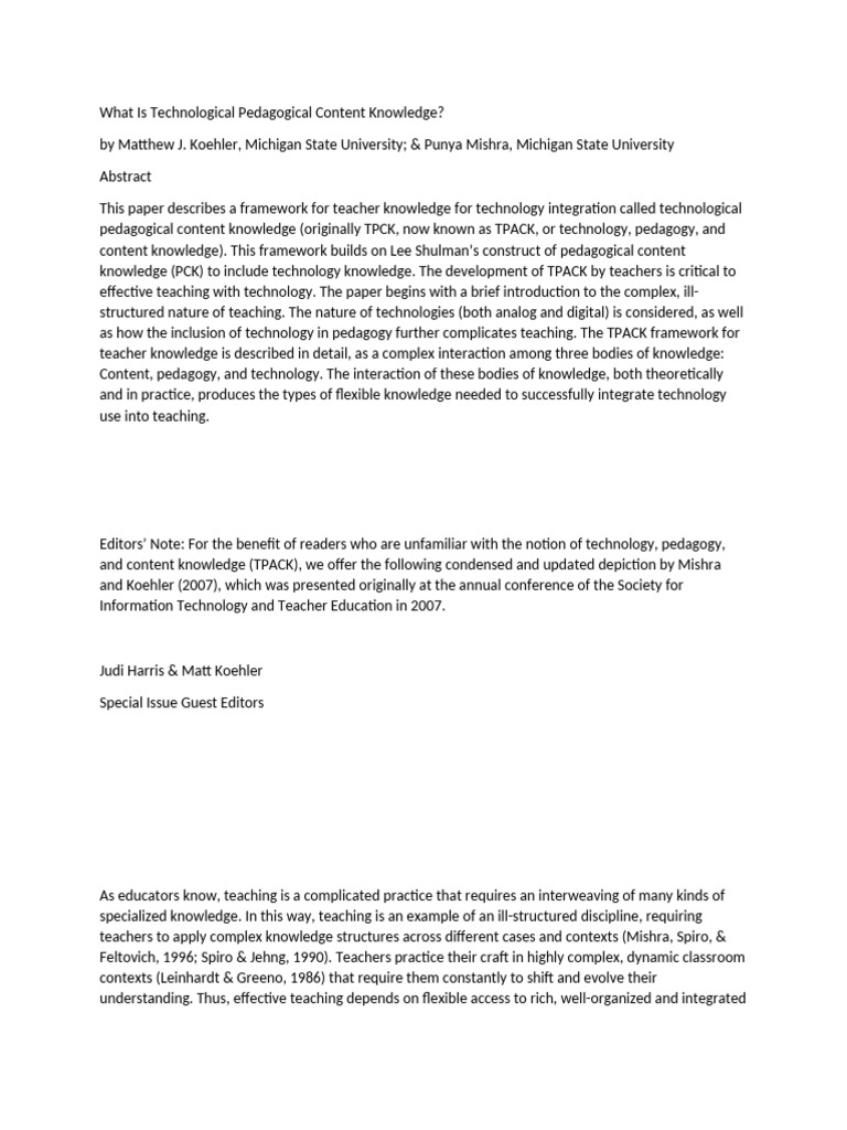 What Is Technological Pedagogical Content Knowledge | PDF