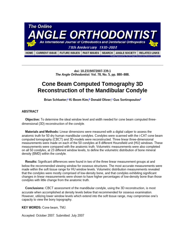 Cone Beam Computed Tomography 3D Reconstruction of The Mandibular ...