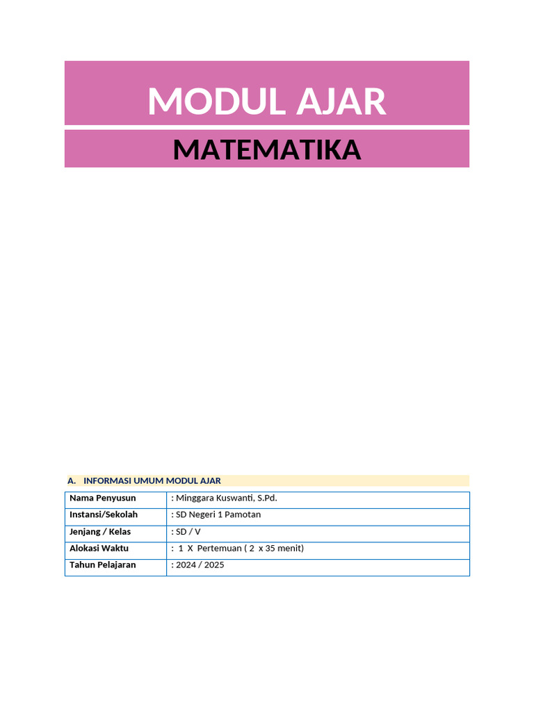 Modul Ajar Bilangan Cacah Kelas 5 | PDF