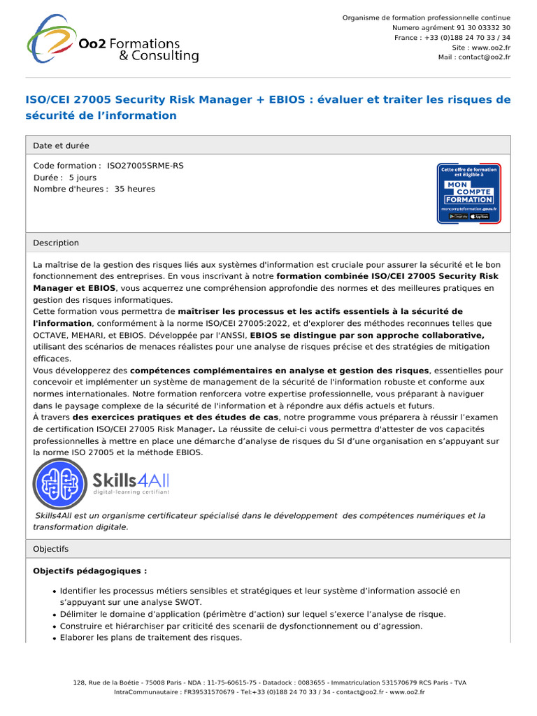 Formation ISO 27005 et EBIOS | PDF | Sécurité des systèmes d ...