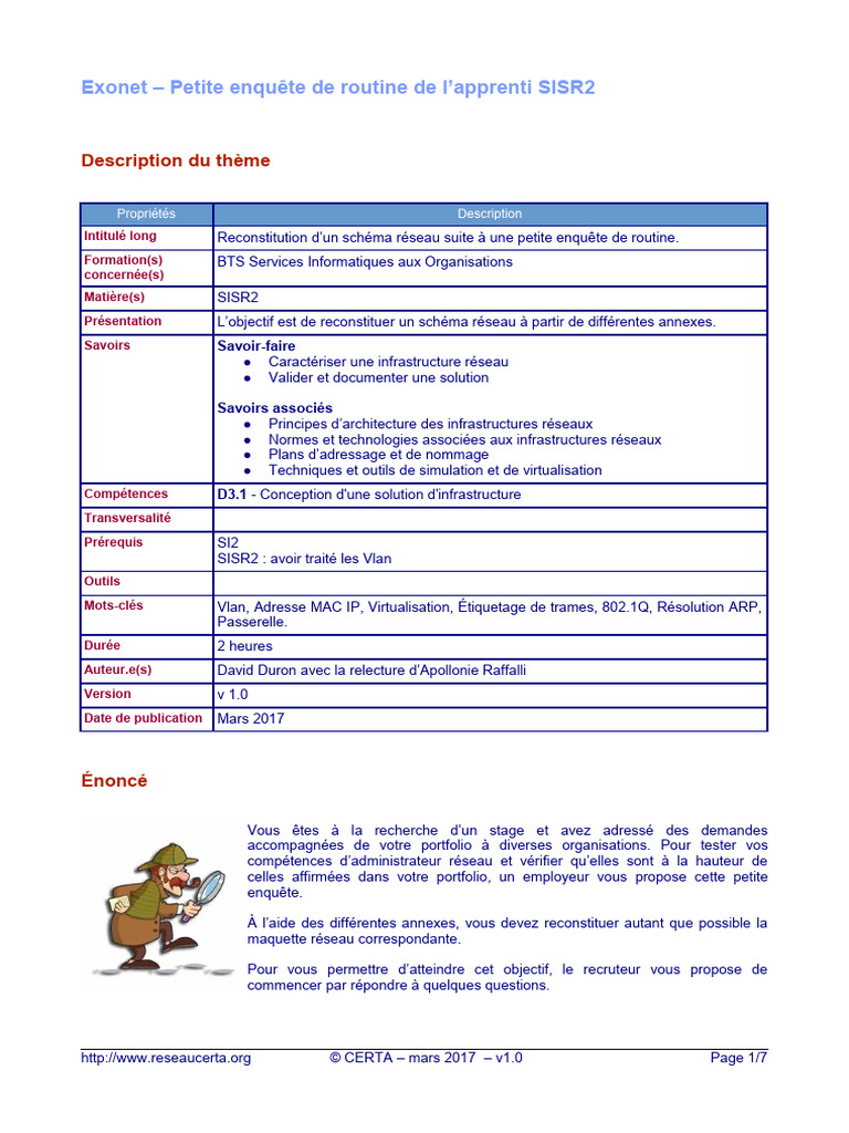 Exonet Petite Enquete SISR2 Enonce | PDF