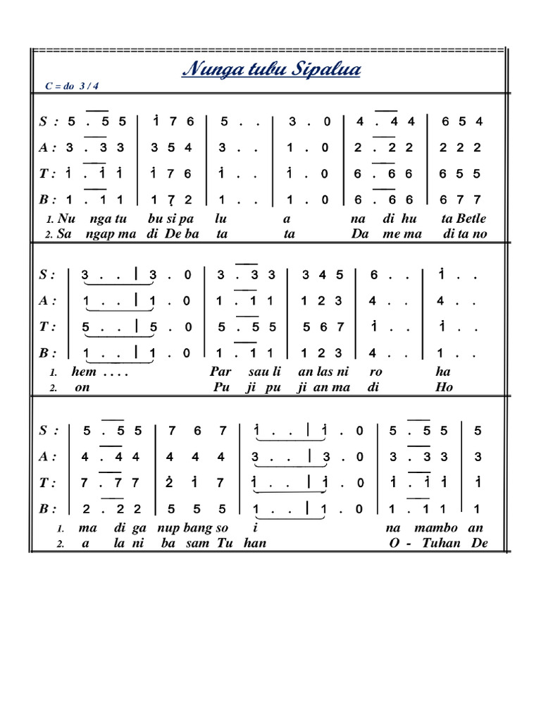 Nunga Tubu Sipalua (SATB) | PDF