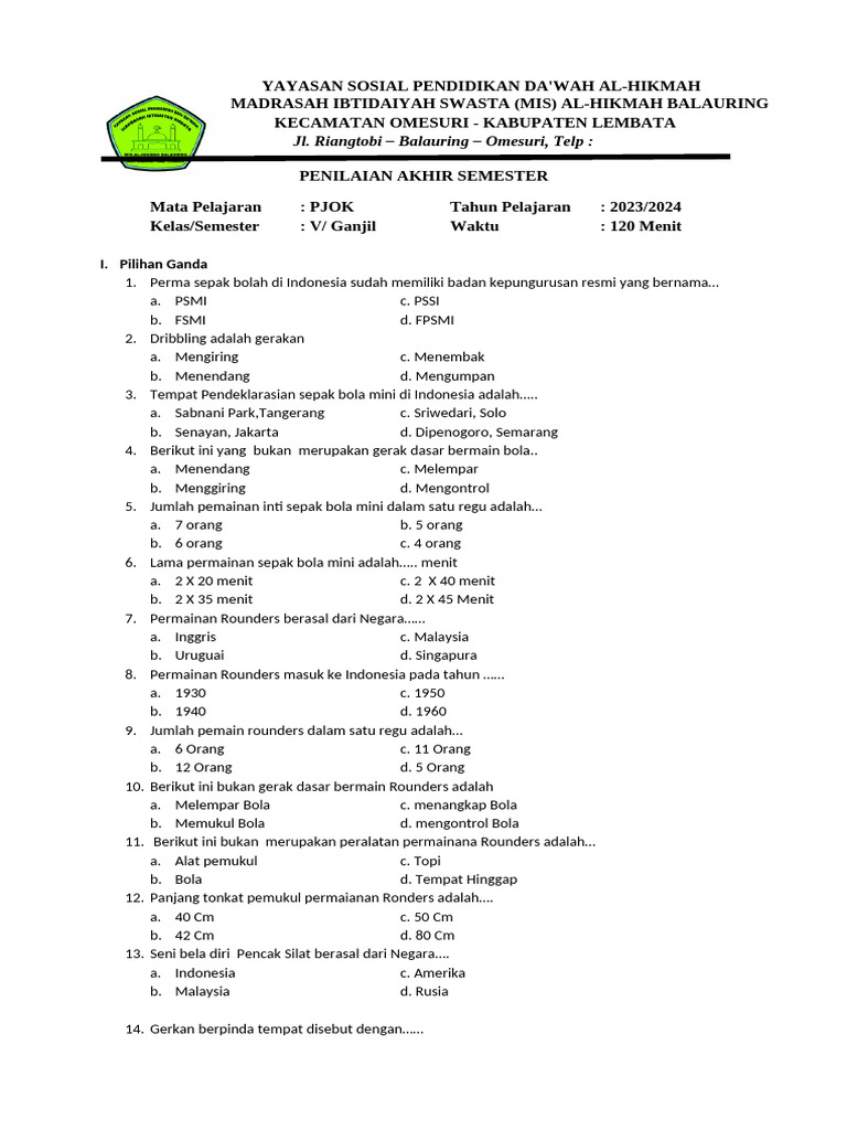 Evaluasi Pemahaman Gerak Dasar