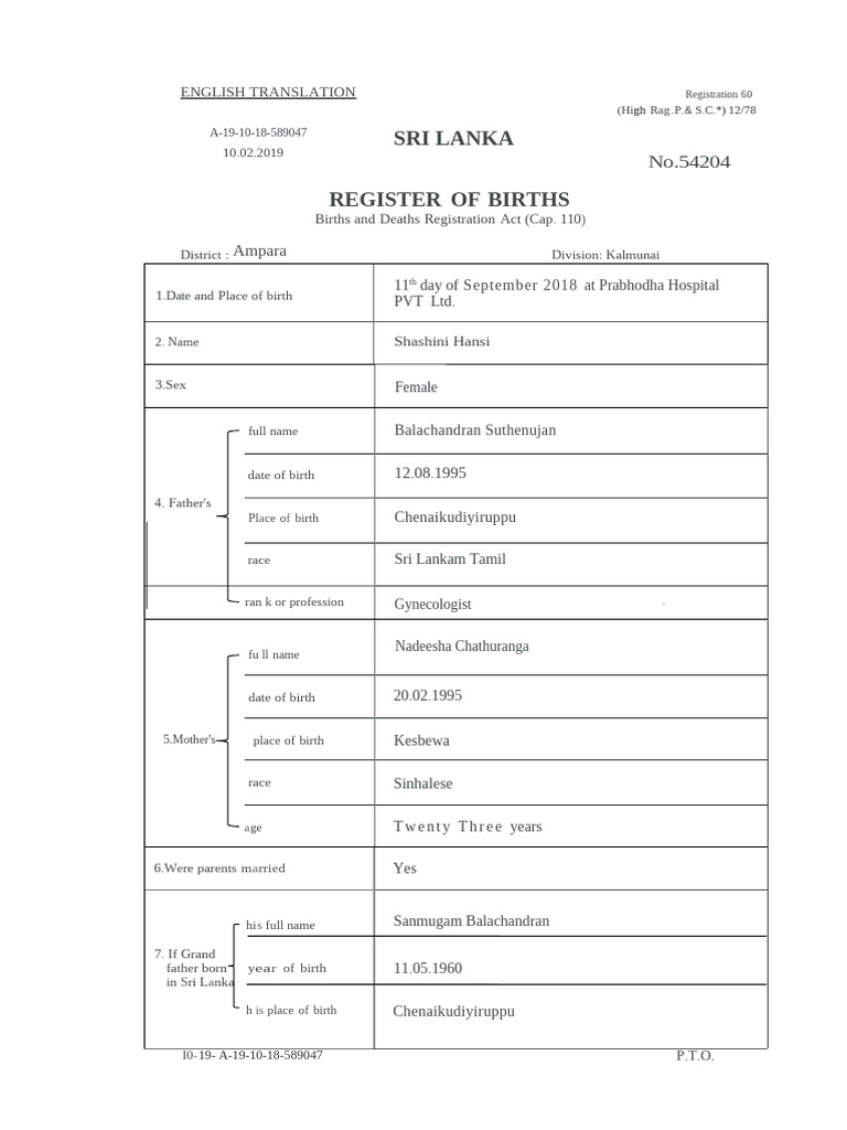 Birth Registration at Prabhodha Hospital | PDF