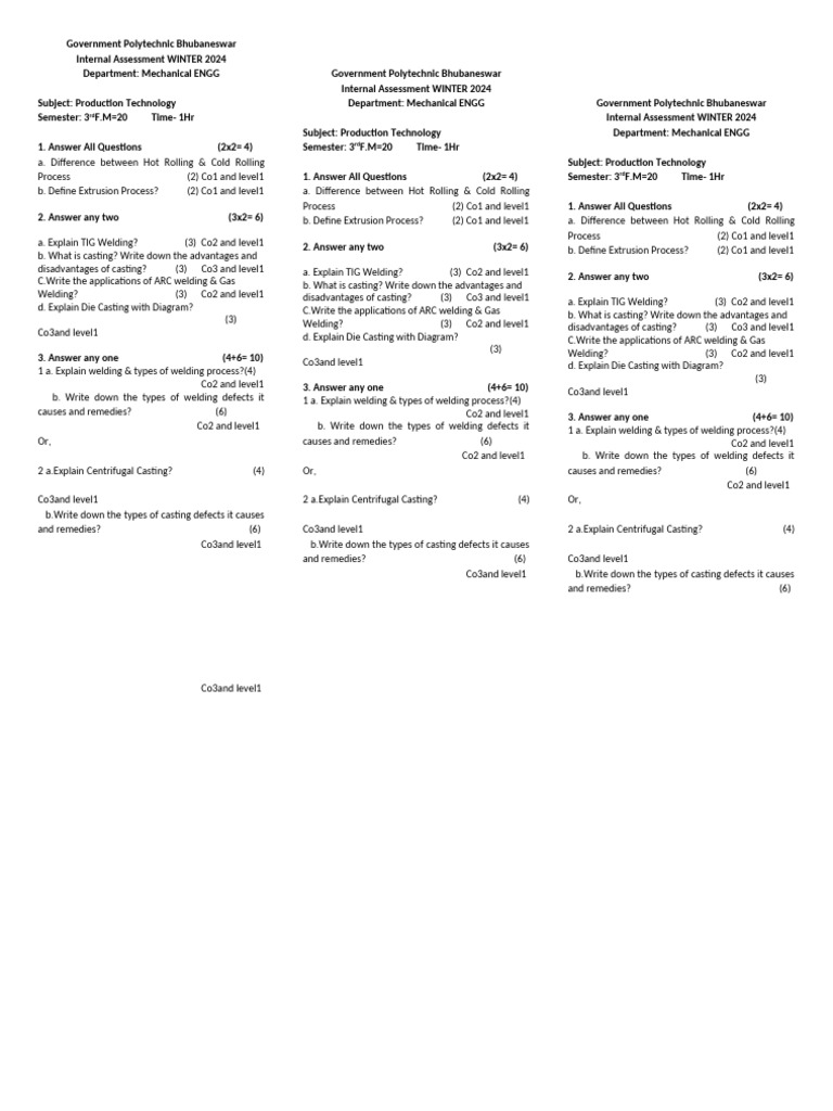 PT Internal Question | PDF