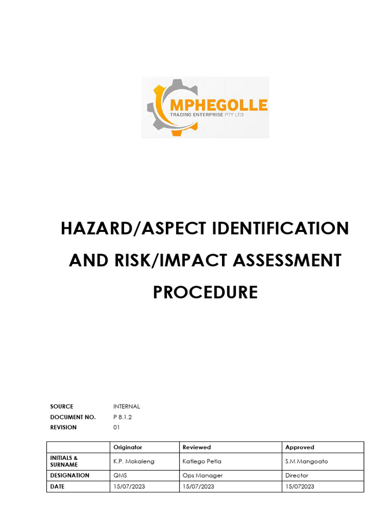P8.1.2 Hazard - Aspect Identification and Risk Assessment Procedure | PDF