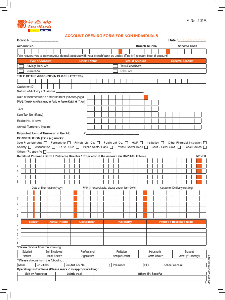 Form no f 401a account opening form non individual pdf