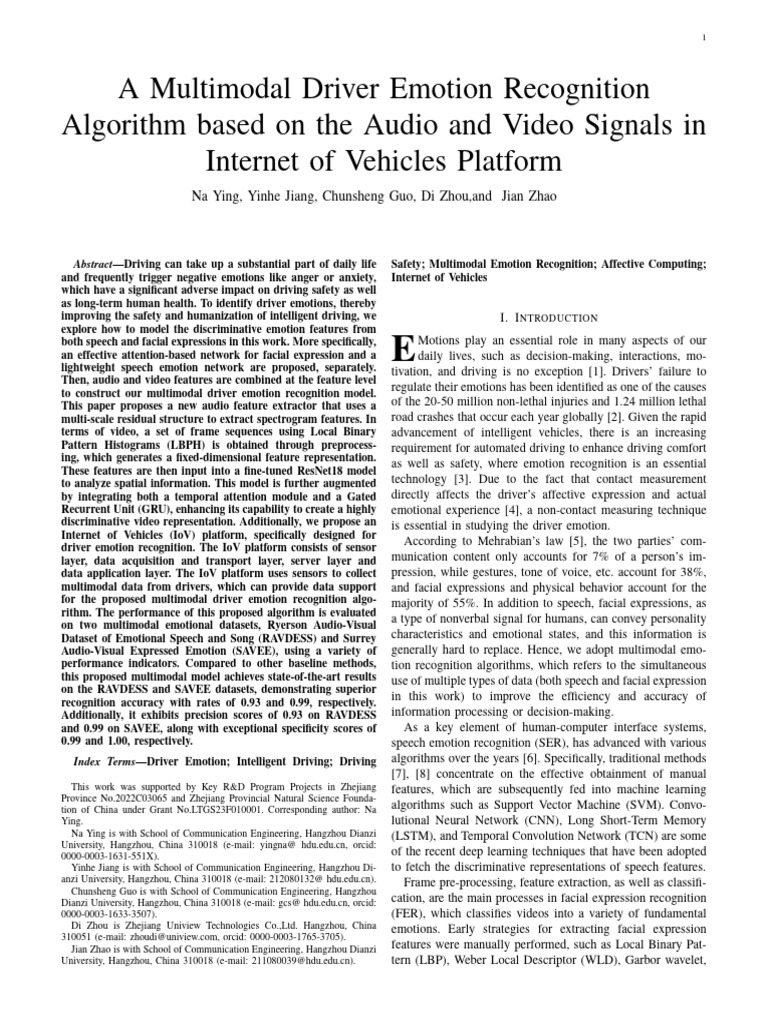 Multimodal Driver Emotion Recognition System | PDF | Deep Learning ...