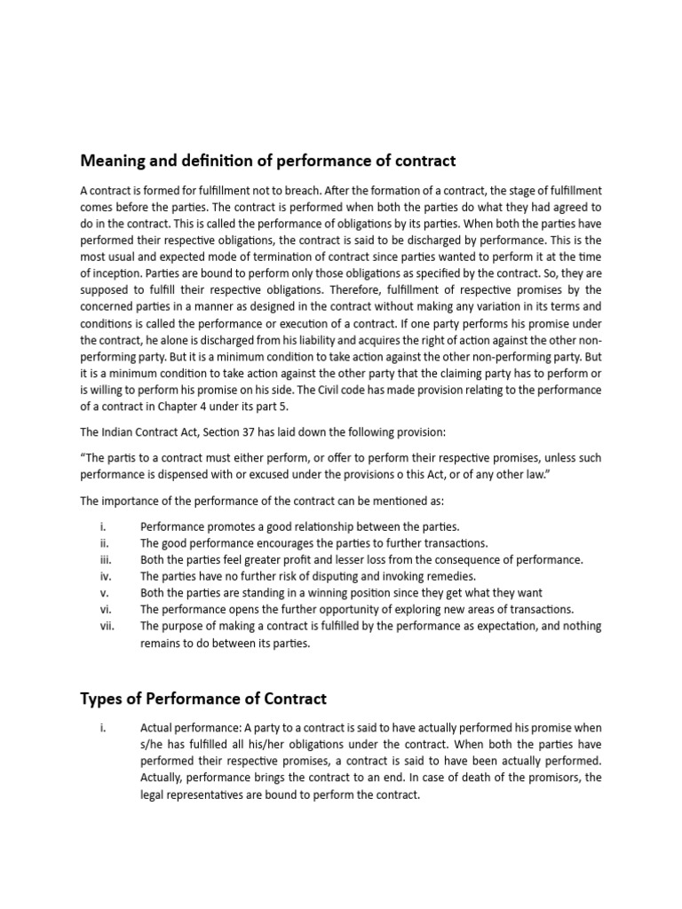 Performance of Contract Explained | PDF | Legal Tender | Money