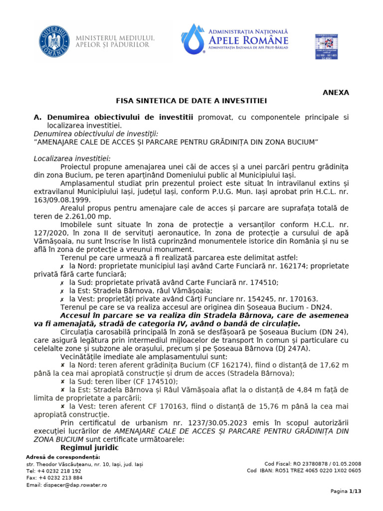Fisa Sintetica Emisa Aba PB Protocol Uat Mun. Iasi Vamasoaia Gradinita ...